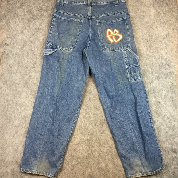 Vintage Fubu Jeans 38 Men Y2K 90s Hip Hop Embroidered Logo Baggy Carpenter Loose - Picture 13 of 15